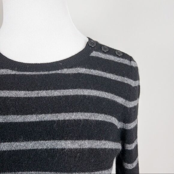 Aqua Cashmere Womens Black Grey Button Neck Sweater Size Small Knit Neutral - Picture 2 of 7